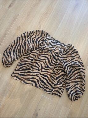 Women’s Jcrew Zebra Print Puff Sleeve Top - Tan/Black